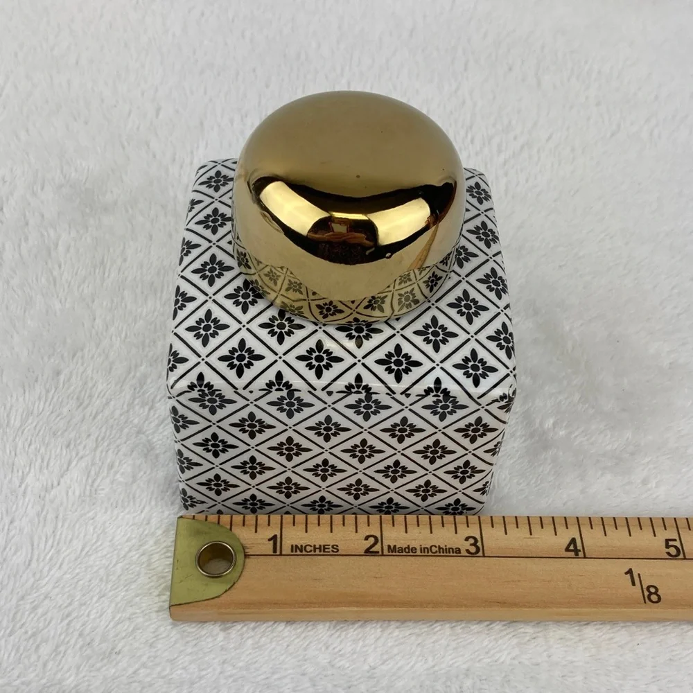 Modern Black & White Patterned Decorative Ceramic Square Ginger Jar Petite 3.5”